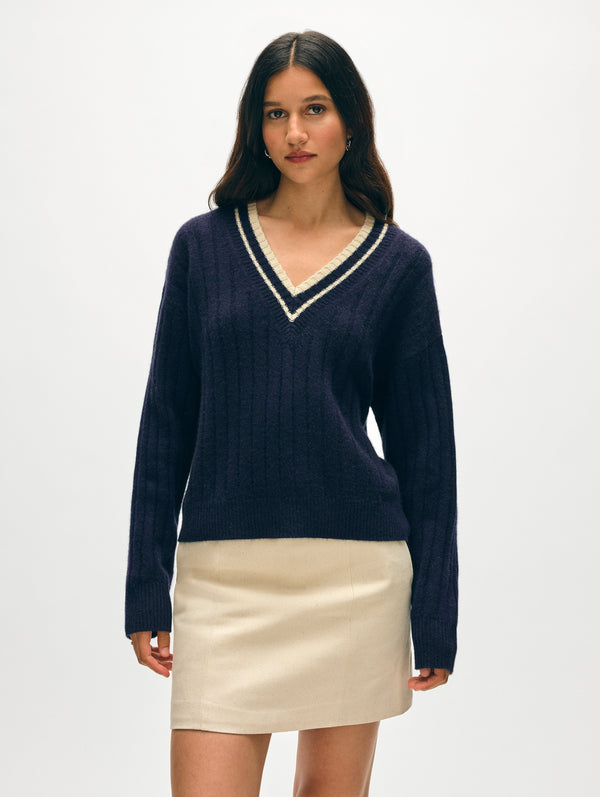 Cashmere Varsity V Neck