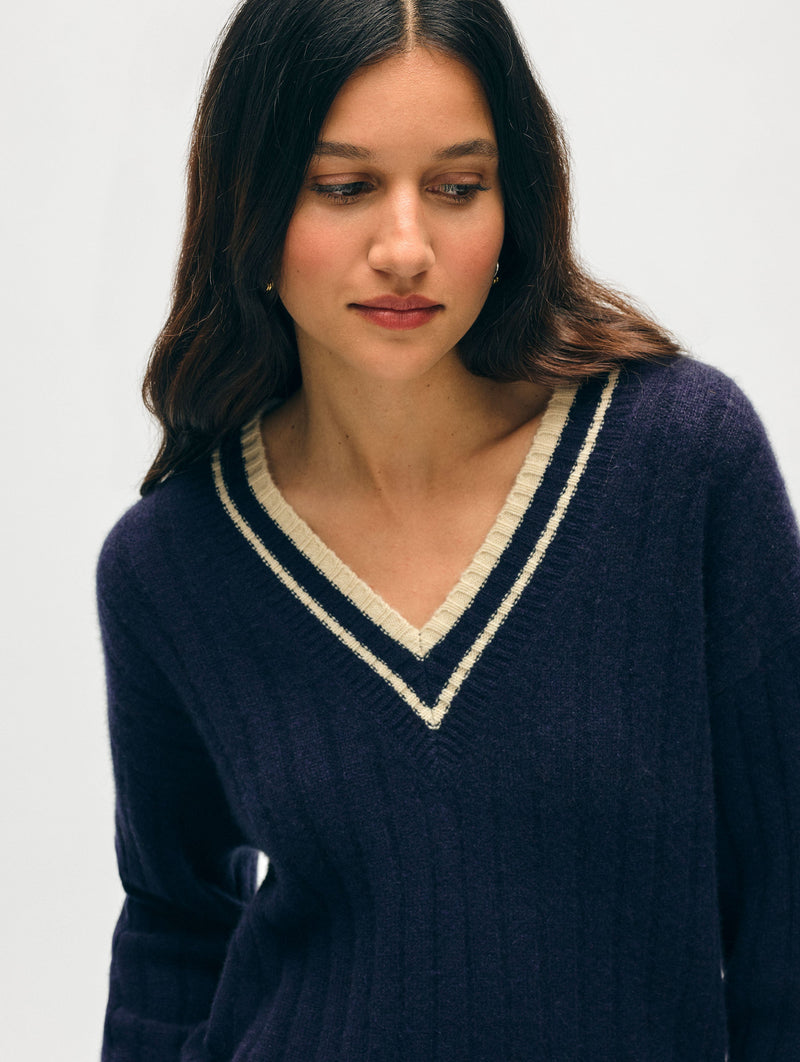 Cashmere Varsity V Neck