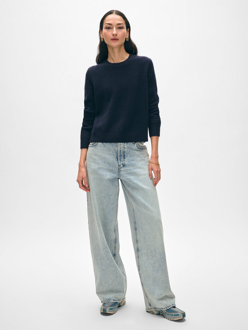 Cashmere Rib Trim Crewneck