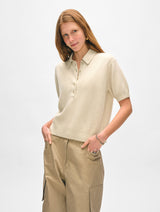 Cashmere Short Sleeve Button Polo