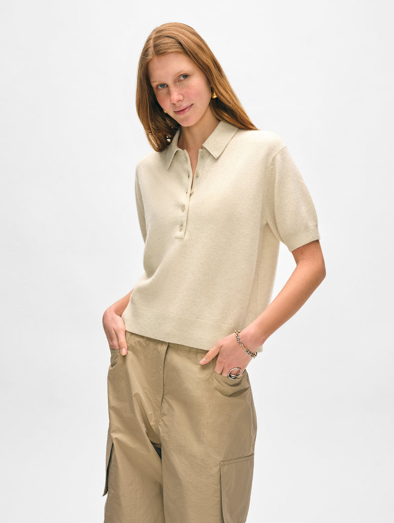 Cashmere Short Sleeve Button Polo