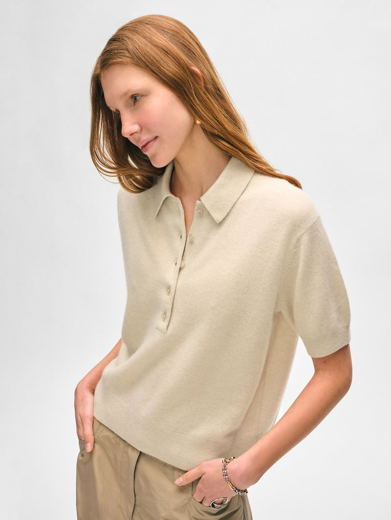 Cashmere Short Sleeve Button Polo