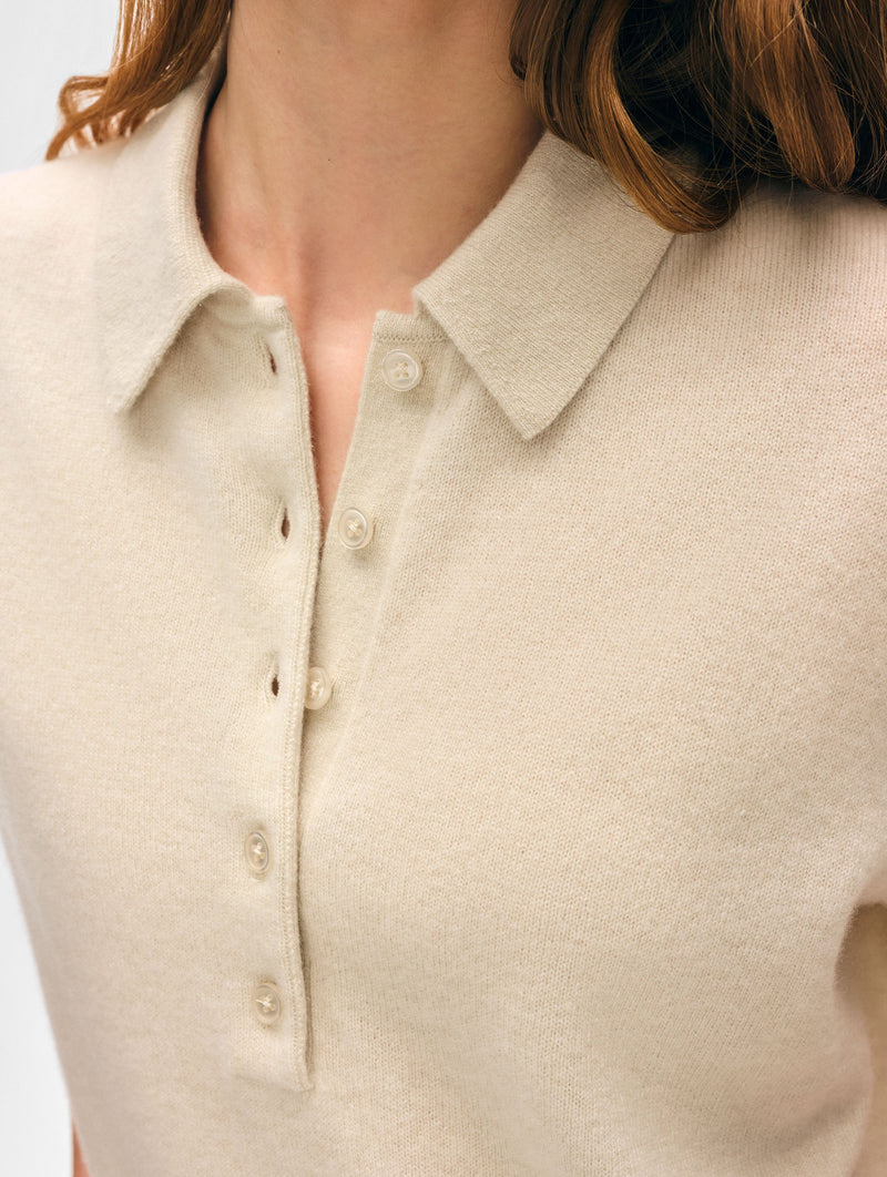 Cashmere Short Sleeve Button Polo