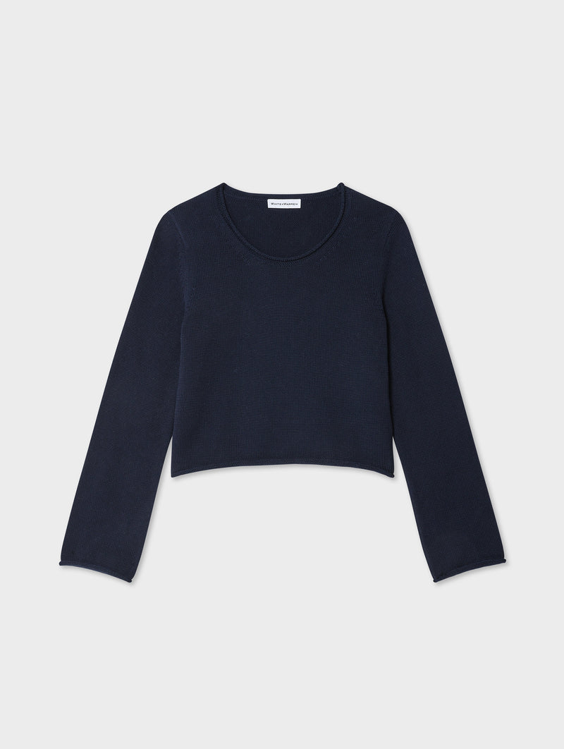 Cotton Roll Trim Crewneck