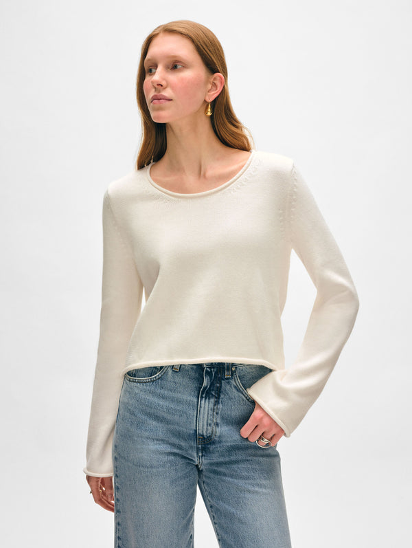 Cotton Roll Trim Crewneck