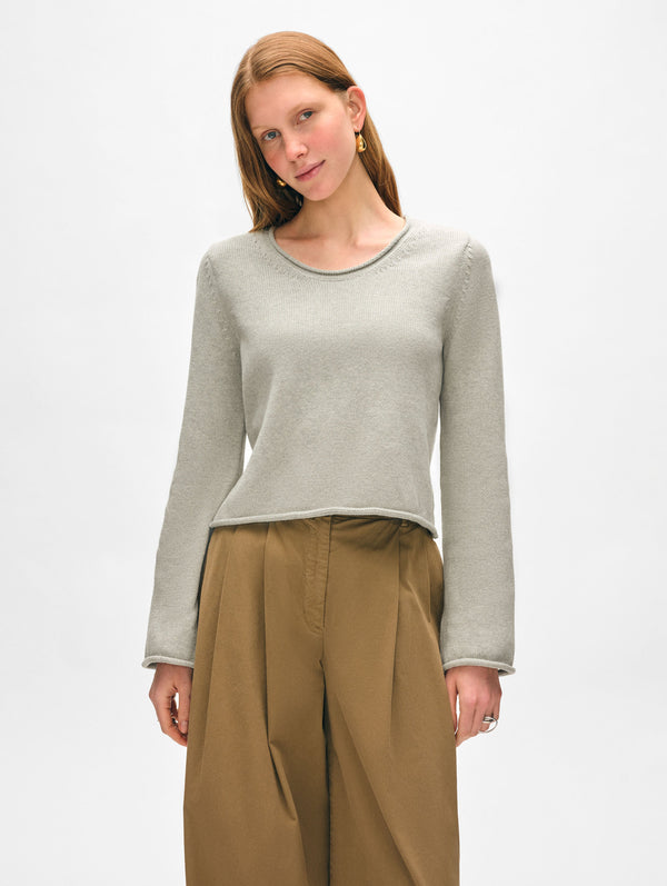 Cotton Roll Trim Crewneck