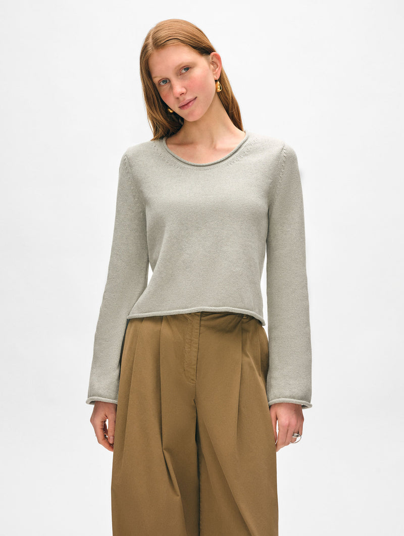 Cotton Roll Trim Crewneck