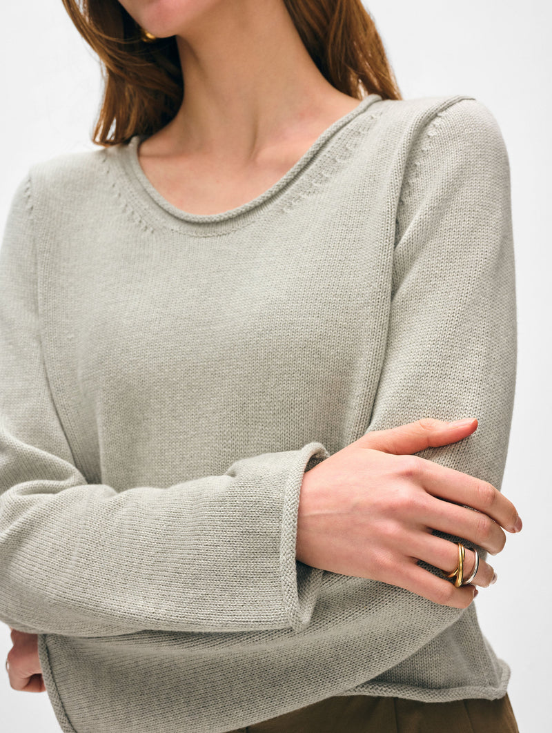 Cotton Roll Trim Crewneck