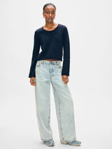 Cotton Roll Trim Crewneck