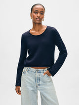 Cotton Roll Trim Crewneck