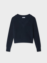 Fine Cotton Blend Ribbed V Neck