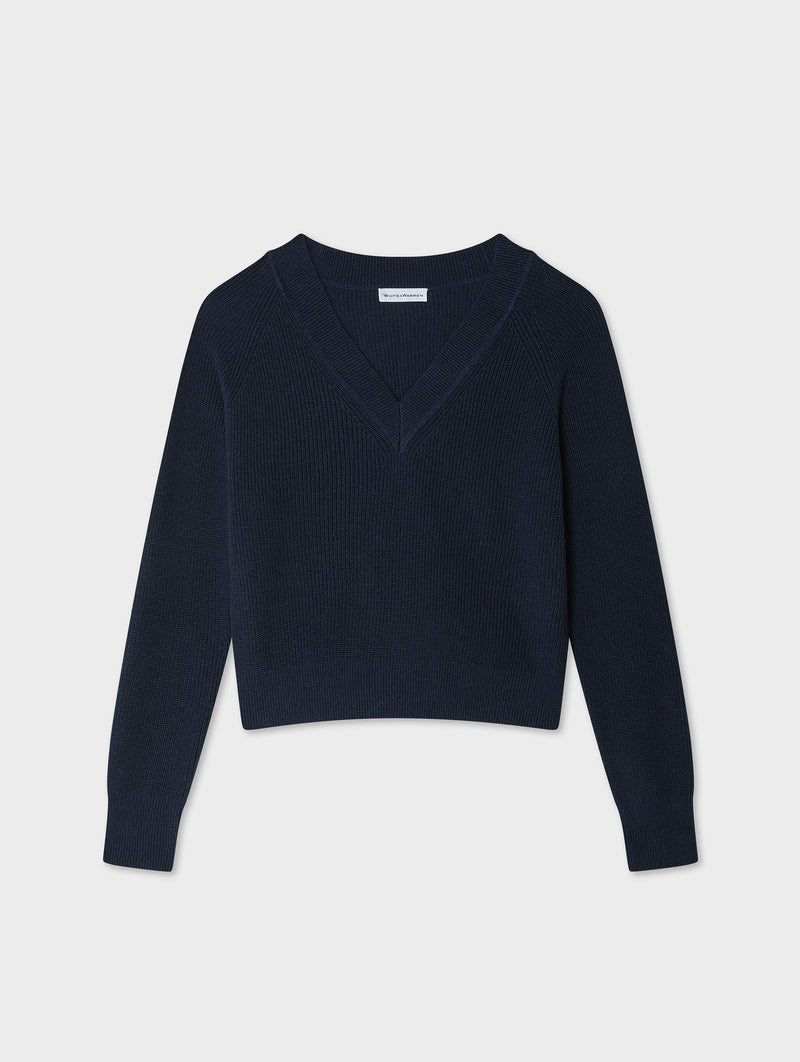 Fine Cotton Blend Ribbed V Neck