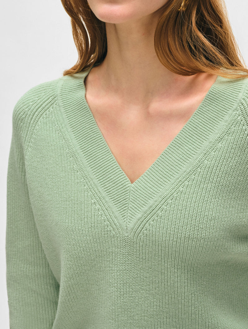 Fine Cotton Blend Ribbed V Neck