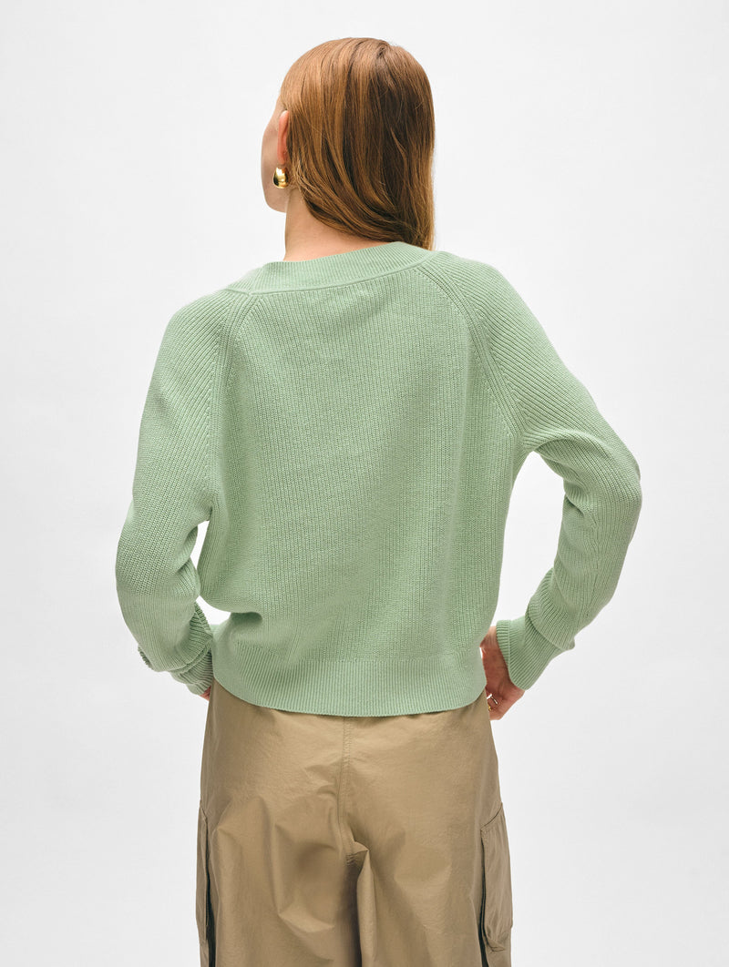 Fine Cotton Blend Ribbed V Neck