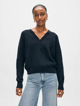 Fine Cotton Blend Ribbed V Neck