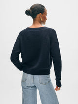 Fine Cotton Blend Ribbed V Neck