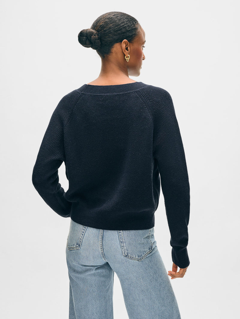 Fine Cotton Blend Ribbed V Neck