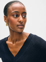 Fine Cotton Blend Ribbed V Neck