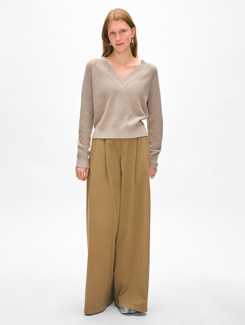 Fine Cotton Blend Ribbed V Neck