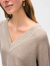 Fine Cotton Blend Ribbed V Neck