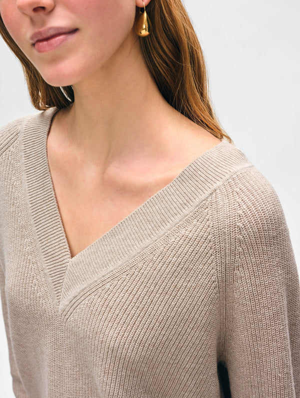 Fine Cotton Blend Ribbed V Neck