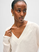 Fine Cotton Blend Ribbed V Neck