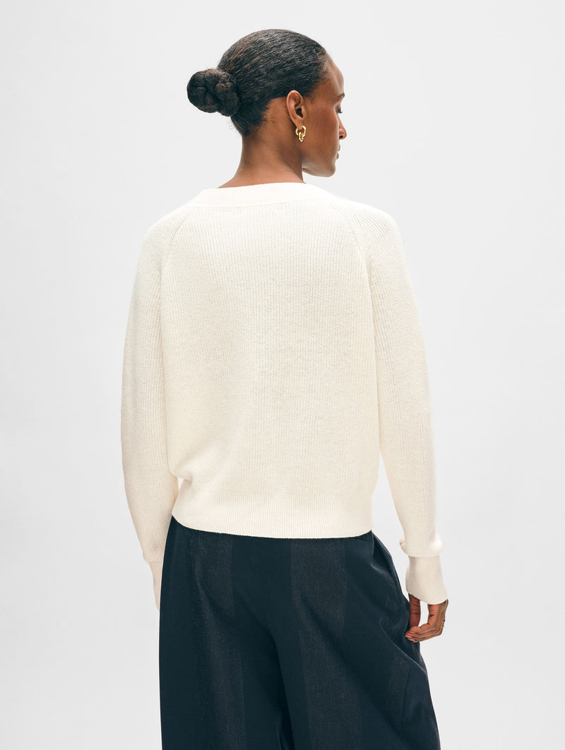 Fine Cotton Blend Ribbed V Neck