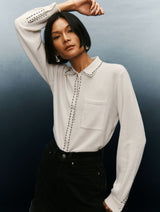 Cashmere Embroidered Trim Button Down Shirt