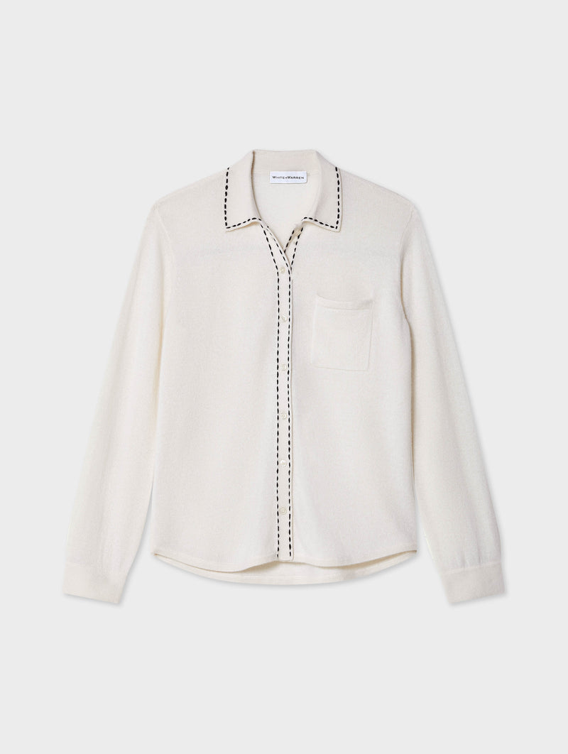 Cashmere Embroidered Trim Button Down Shirt