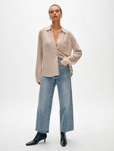 Cashmere Embroidered Trim Button Down Shirt