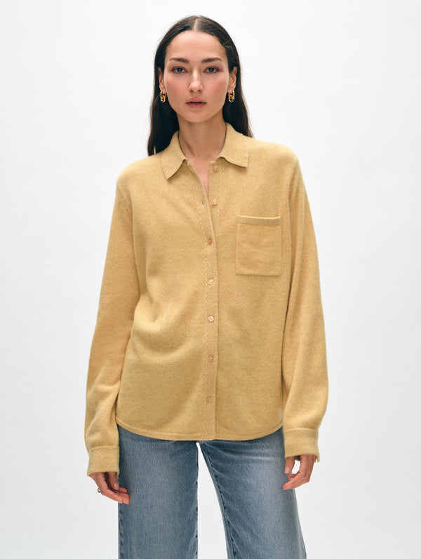 Cashmere Embroidered Trim Button Down Shirt