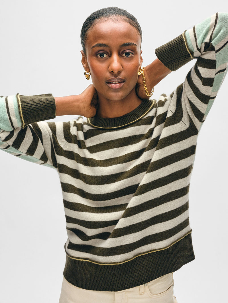 Cashmere Mixed Stripe Crewneck