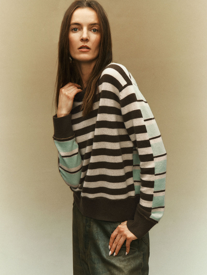 Cashmere Mixed Stripe Crewneck