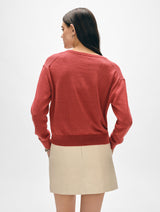Linen Blend Rib Trim V Neck