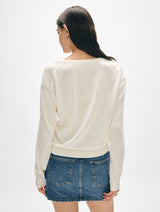 Linen Blend Rib Trim V Neck