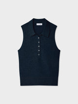 Cashmere Cable Sleeveless Polo