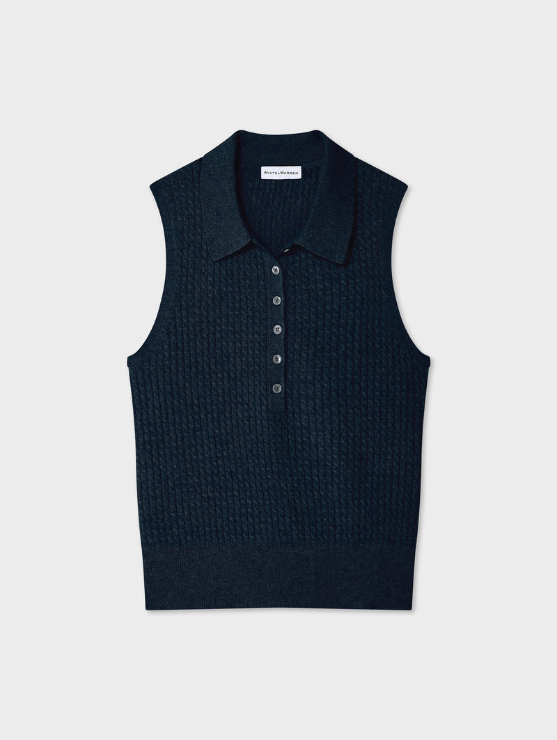 Cashmere Cable Sleeveless Polo