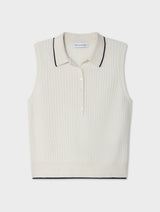 Cashmere Cable Sleeveless Polo