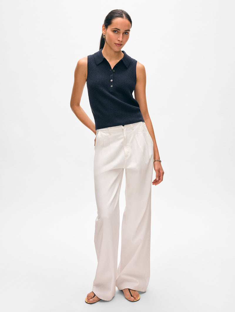 Cashmere Cable Sleeveless Polo