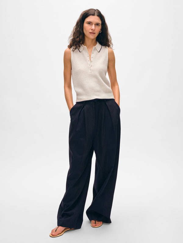 Cashmere Cable Sleeveless Polo