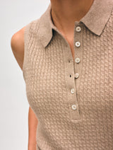 Cashmere Cable Sleeveless Polo