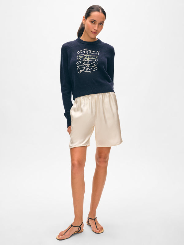 Cashmere Sardine Embroidered Crewneck