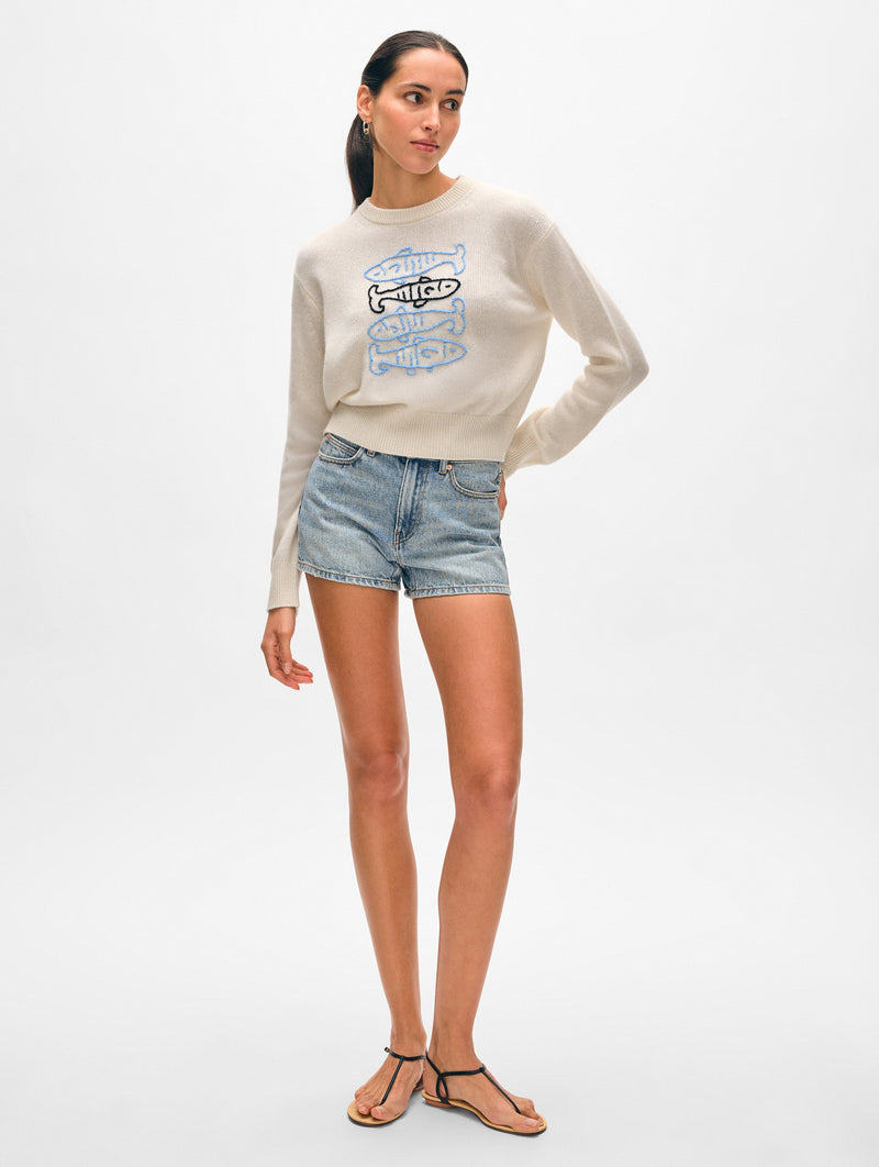 Cashmere Sardine Embroidered Crewneck