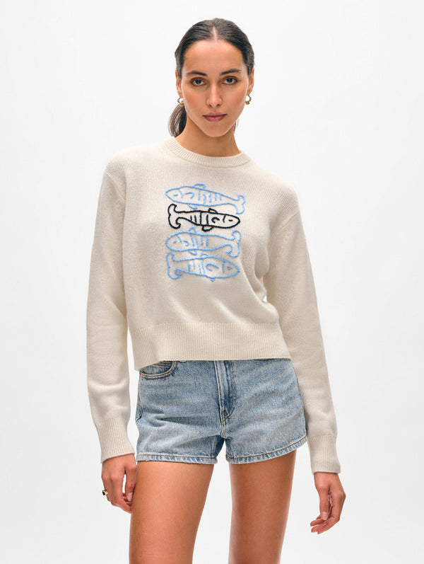 Cashmere Sardine Embroidered Crewneck