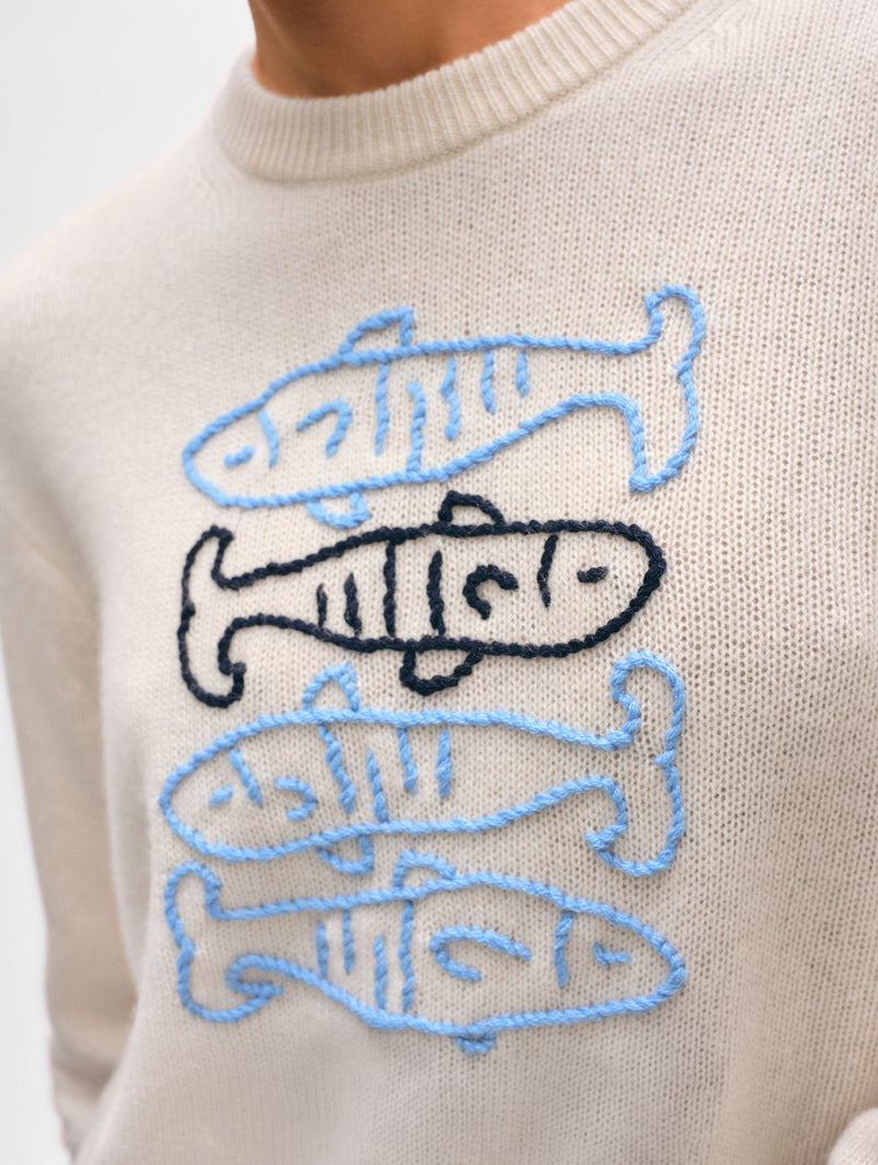 Cashmere Sardine Embroidered Crewneck