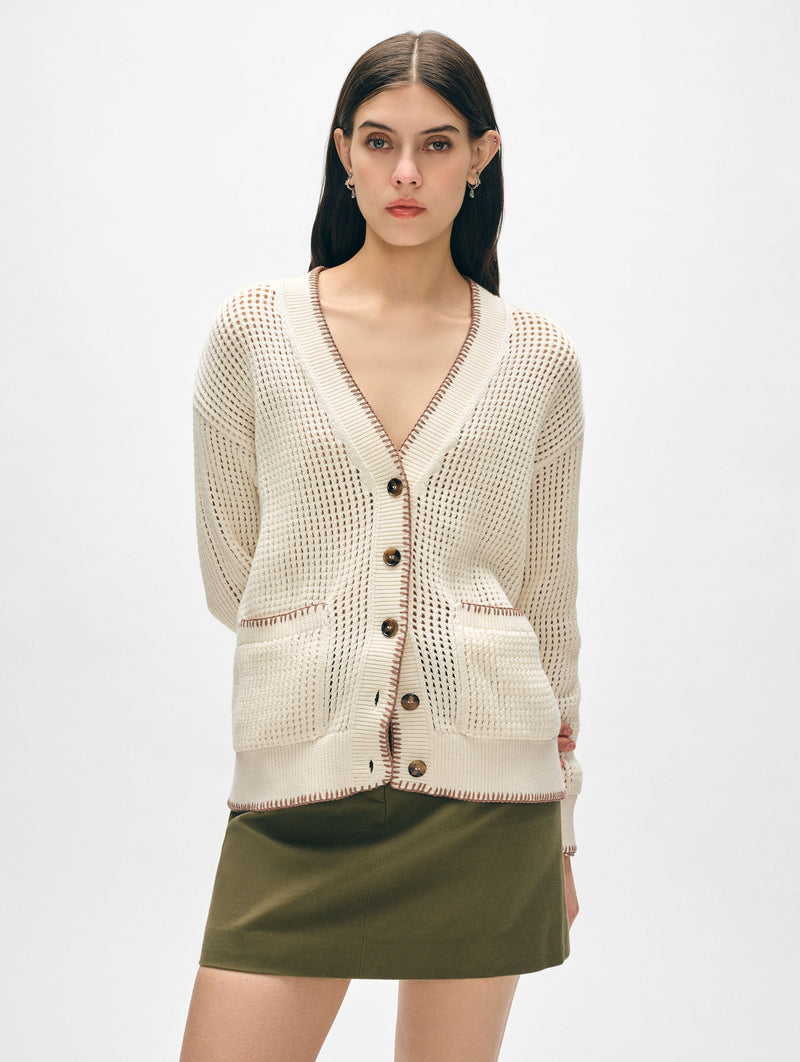 Cotton Blanket Trim Cardigan