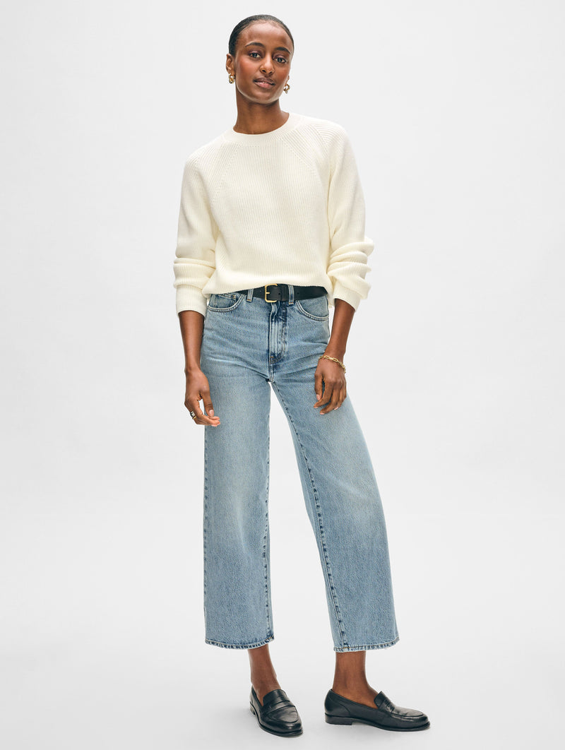 Cotton Ribbed Raglan Crewneck