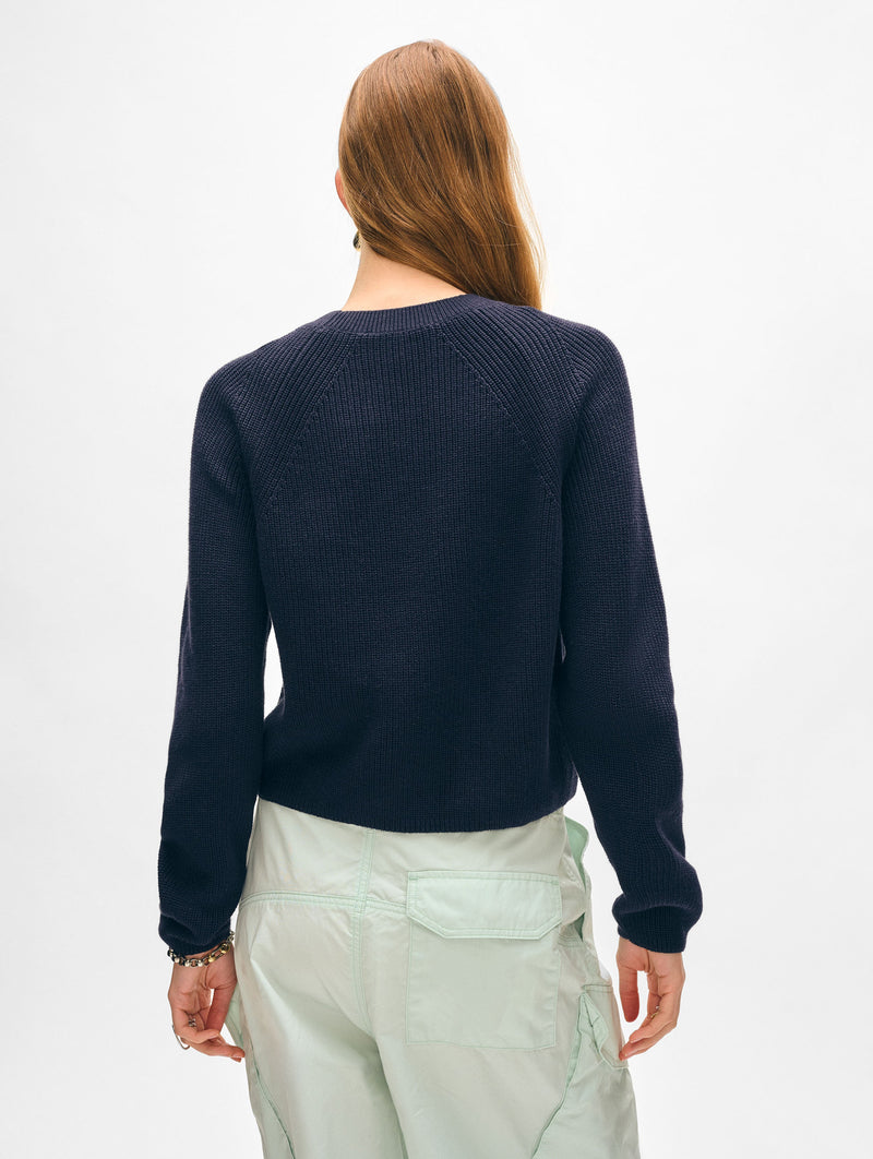 Cotton Ribbed Raglan Crewneck