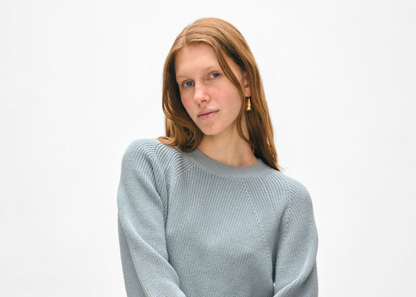 Cotton Ribbed Raglan Crewneck