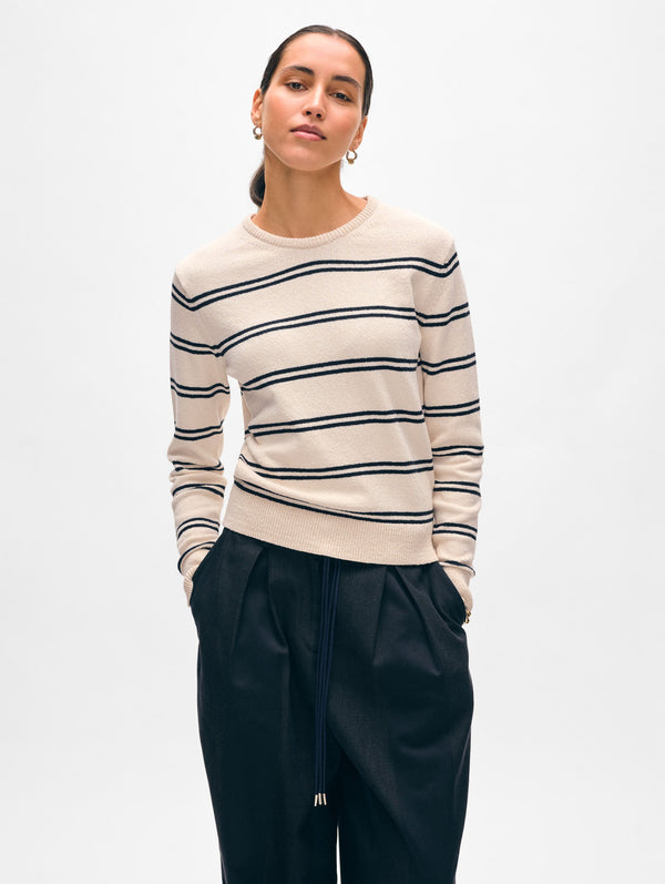 Fine Cotton Bouclé Striped Crewneck